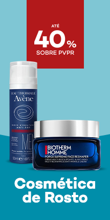 Cosm&eacute;tica Rosto Homem com destaque promocional de at&eacute; 40% sobre pre&ccedil;o de Venda ao P&uacute;blico Recomendado